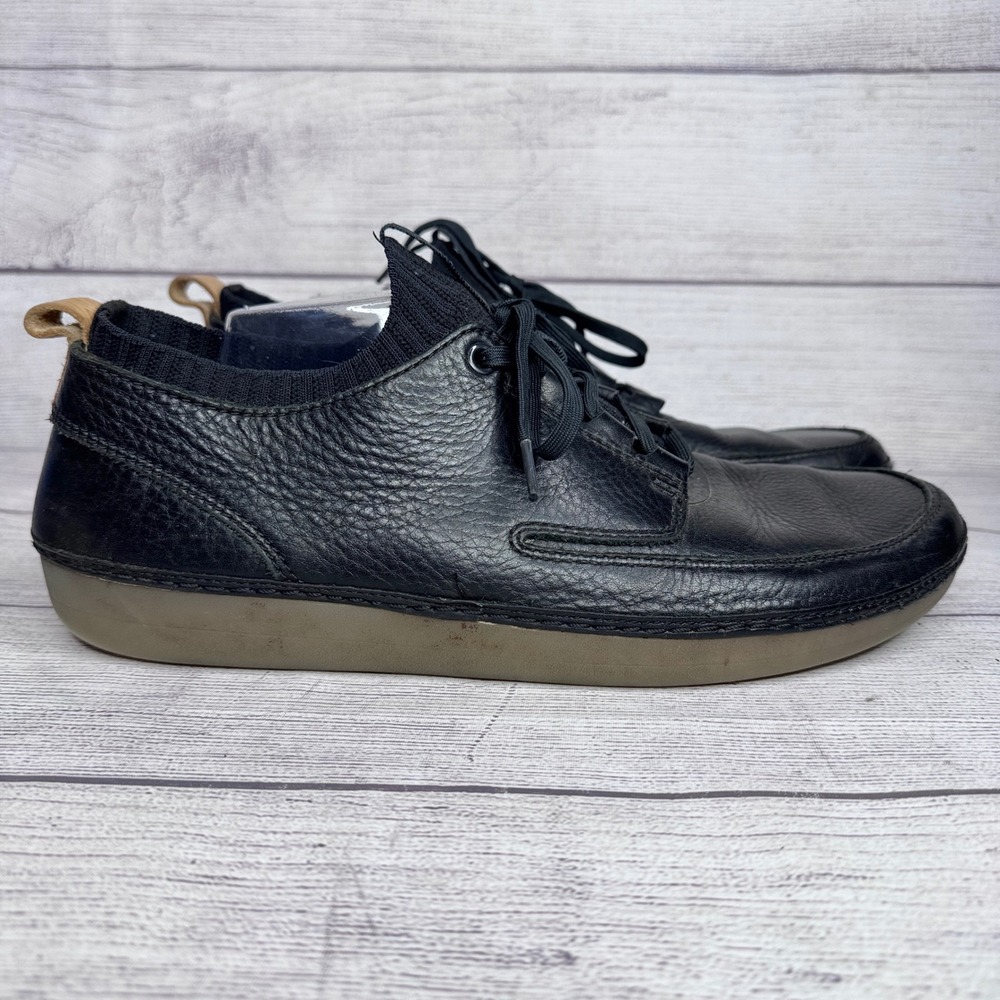 Clarks TriCove Sun‎ Black Pebbled Leather Knit Collar Sneakers Mens 10.5